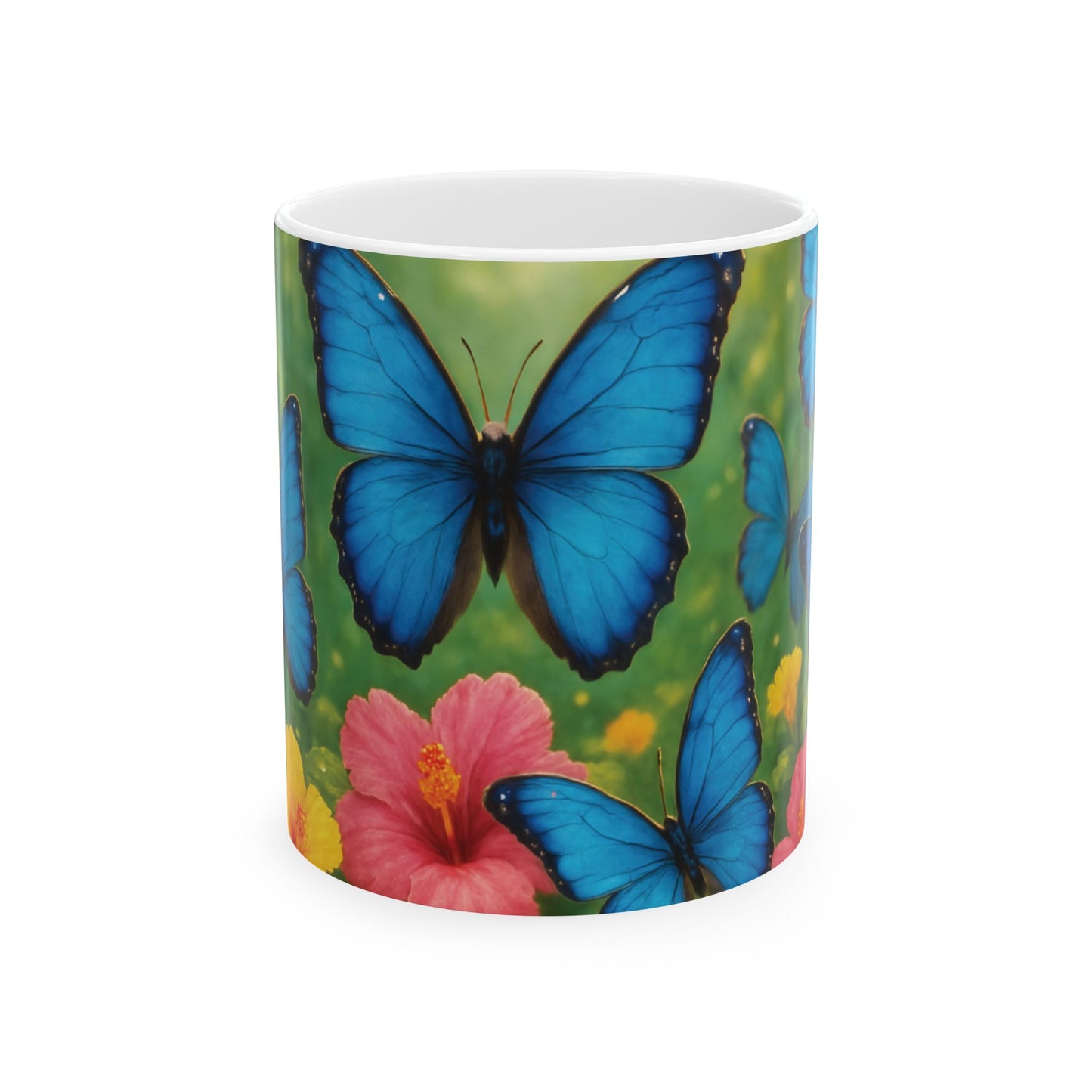 Ceramic White Mug - 11oz & 15oz,  Morpho Butterflies Flight