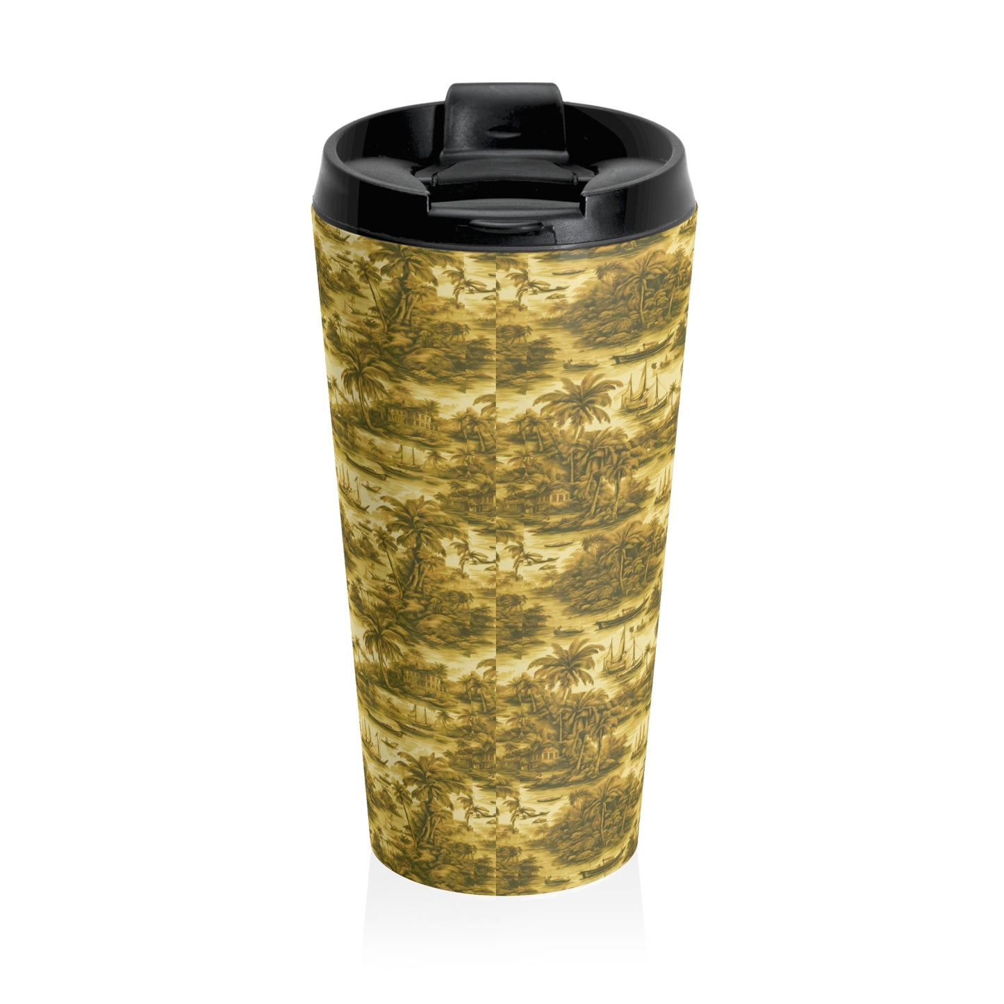 15 oz. Stainless Steel Travel Mug / Tropical Voyage Toile, Gold