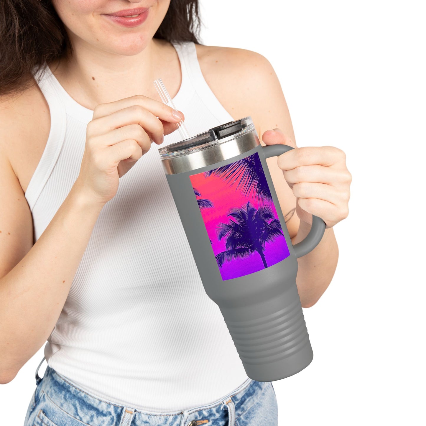 Insulated Travel Mug, 40oz / Palm Glow Pop - Perfect for Outdoor Adventures