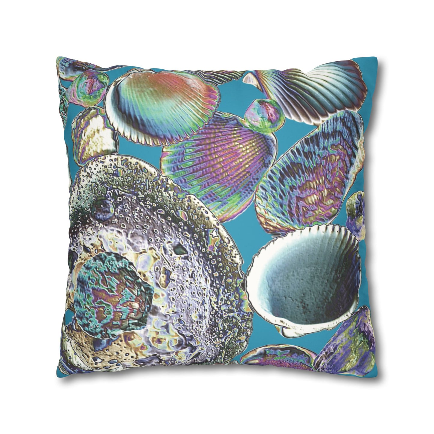 Faux Suede Square Pillowcase - Heatwave Seashell Collection, Turquoise