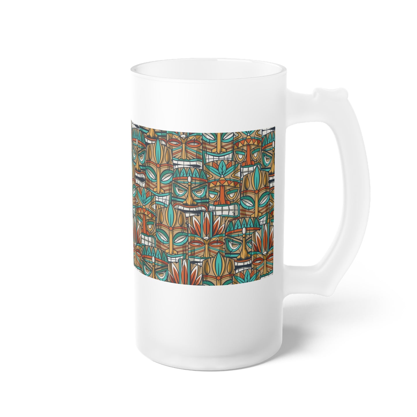 Frosted Glass Beer Mug, Turquoise Tiki Party