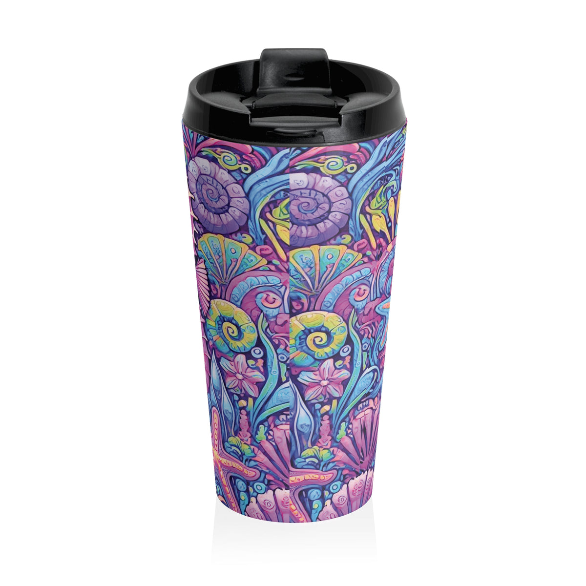 15 oz. Stainless Steel Travel Mug / Seahorse Trio Pink Fiesta