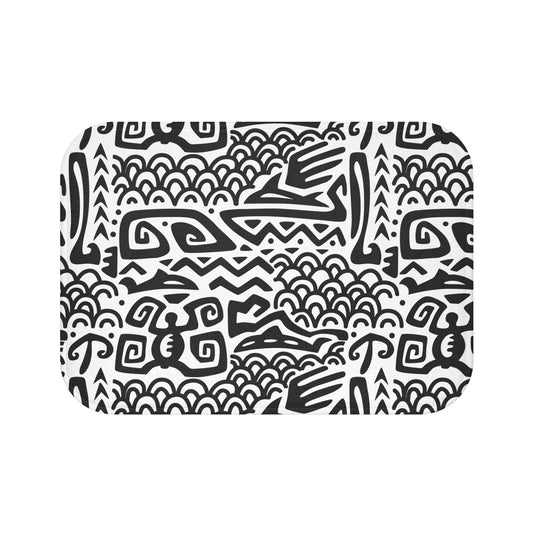 Chic Bath Mat - Black and White Tropical Design for Modern Bathrooms / Tiki Aztec Black