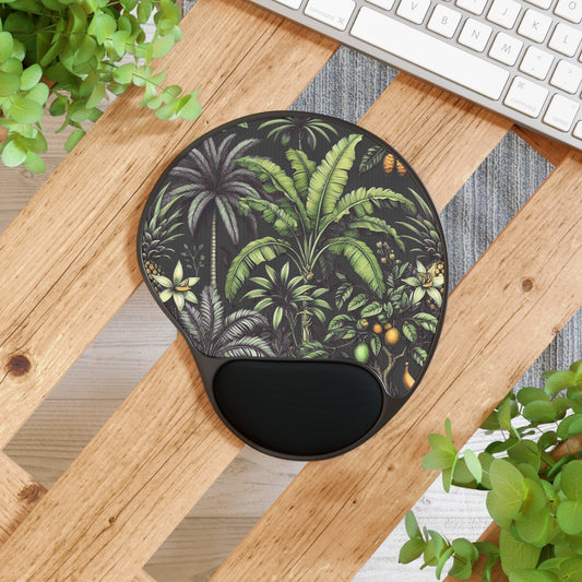 Tropical Fruit/Black Mouse Pad with Wrist Rest - Ergonomic Design for Home & Office