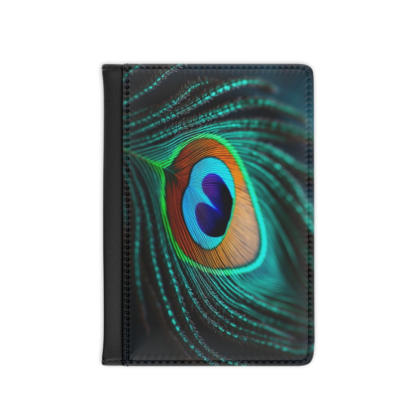 Tropical Passport Cover, Faux Leather - RFID blocking for travel security / Peacock Eye Feather, Turquoise