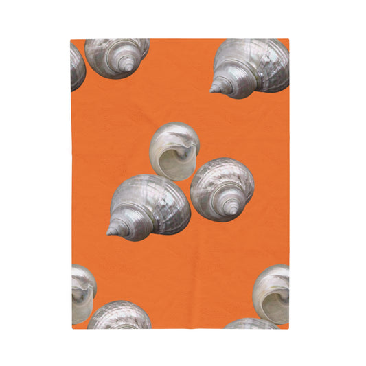 Tropical MACRO White Nautilus Trio/Crusta Orange Velveteen Plush Blanket - Cozy Home Decor for Coastal Lovers