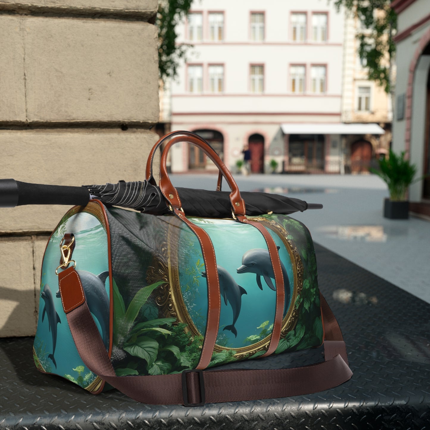 Tropical Waterproof Travel Bag - Perfect for Beach Getaways / Framed Dolphins