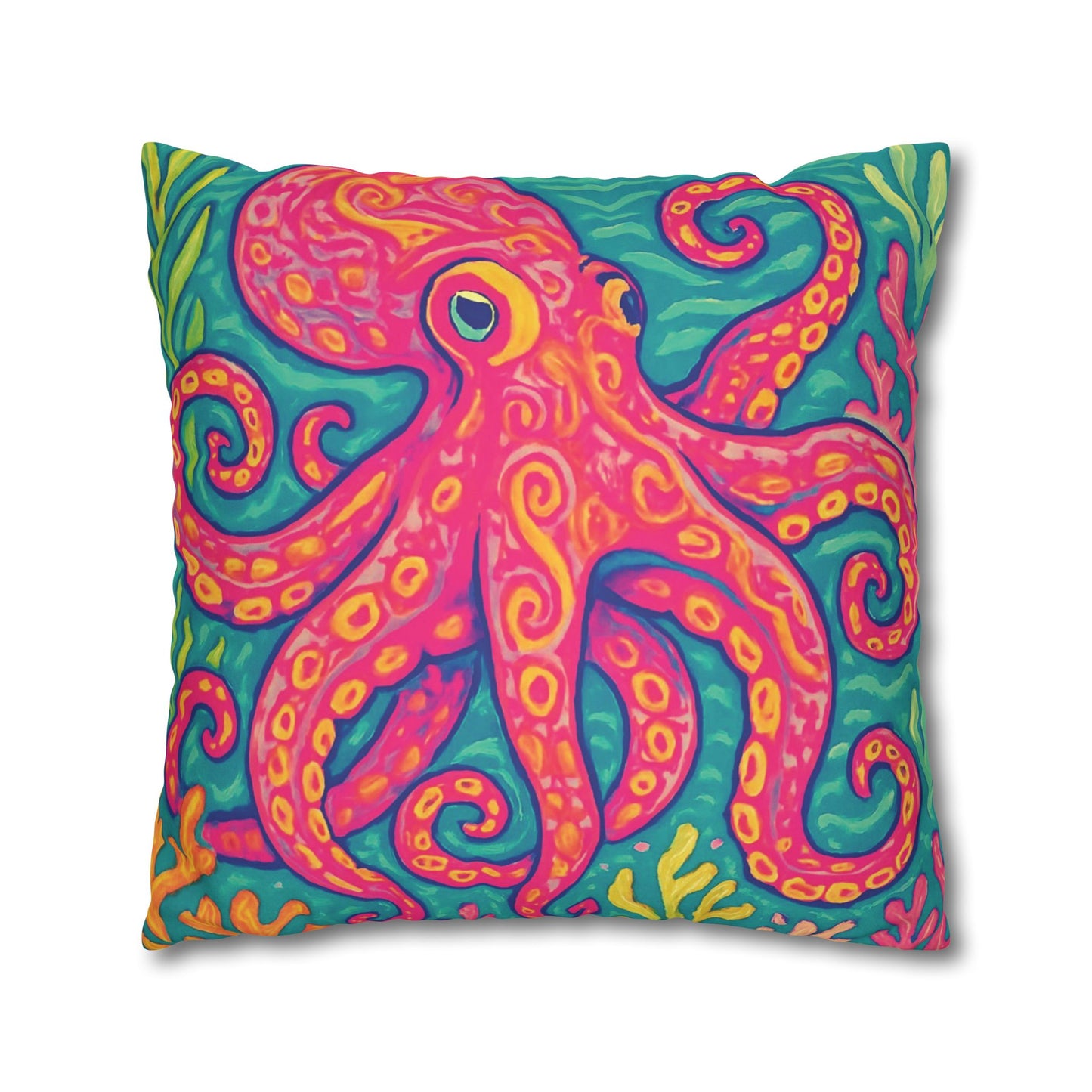 Faux Suede Square Pillowcase - Red Kraken Joe