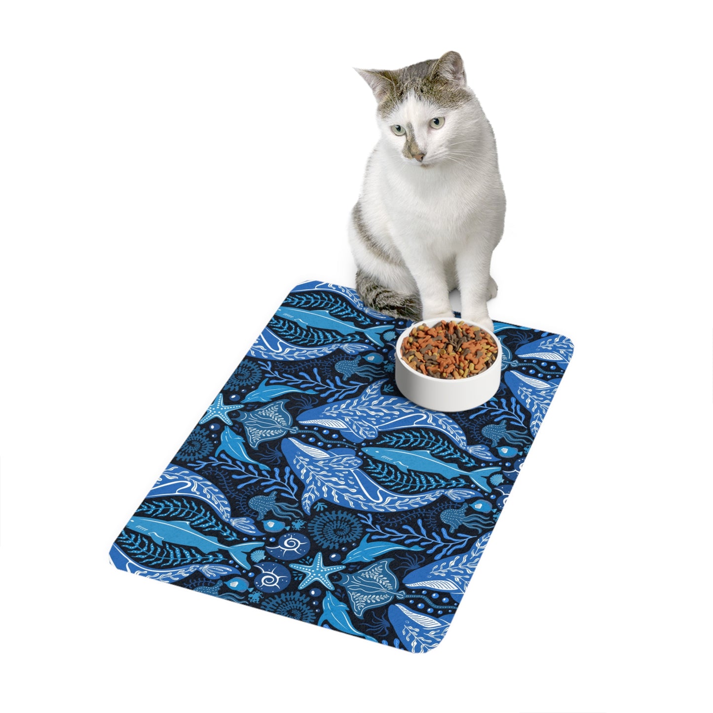 Pet Food Mat (12x18) - Mystic Ocean, Blue