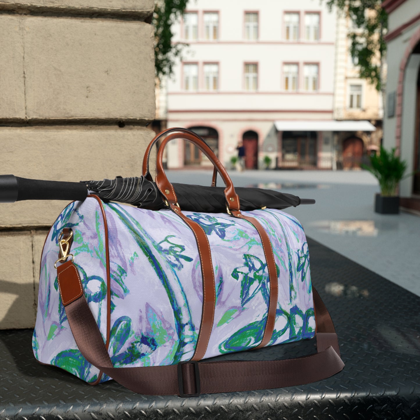 Tropical Waterproof Travel Bag - Perfect for Beach Getaways / Tropical Doodles, Lilac