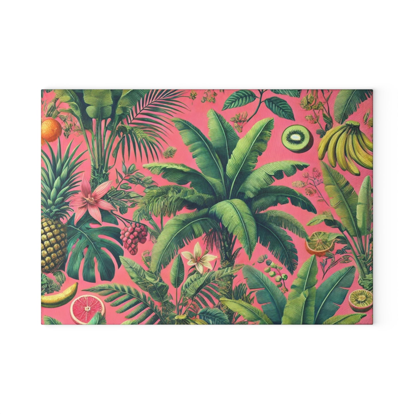 Glass Cutting Board, 2 sizes - Tropical Fruits, Pink