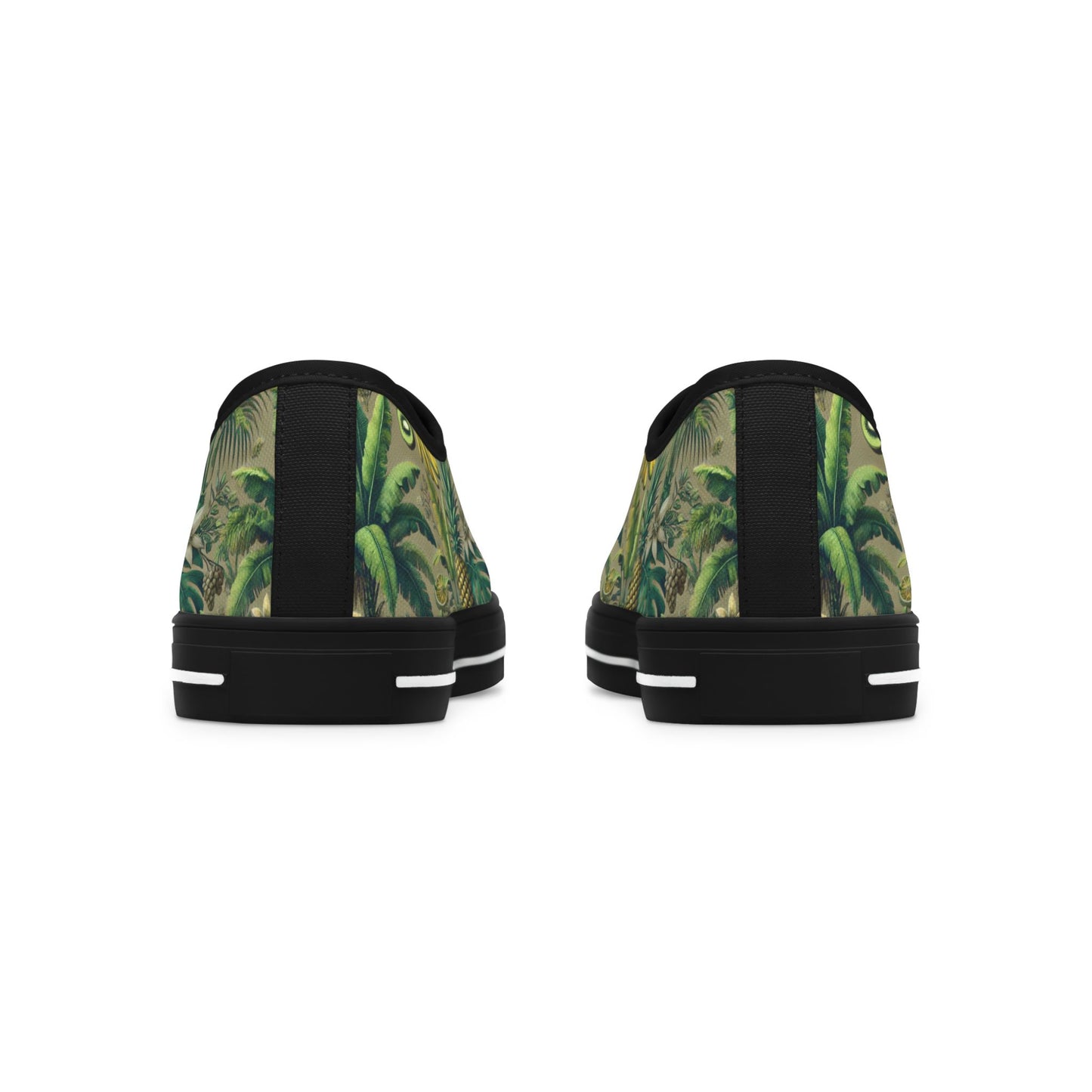 Stylish Women's Low Top Sneakers - Trendy Tropical Casual Footwear for Everyday Wear / Palms and Tropical Fruit/Taupe