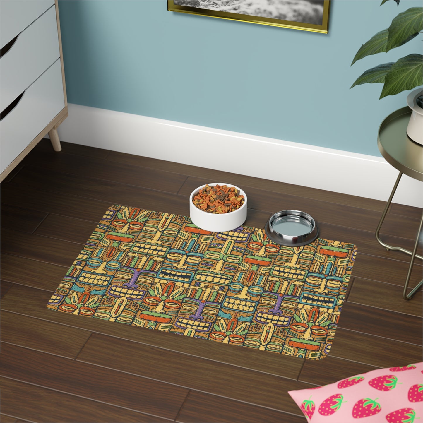 Pet Food Mat (12x18), Colorful Tiki Party