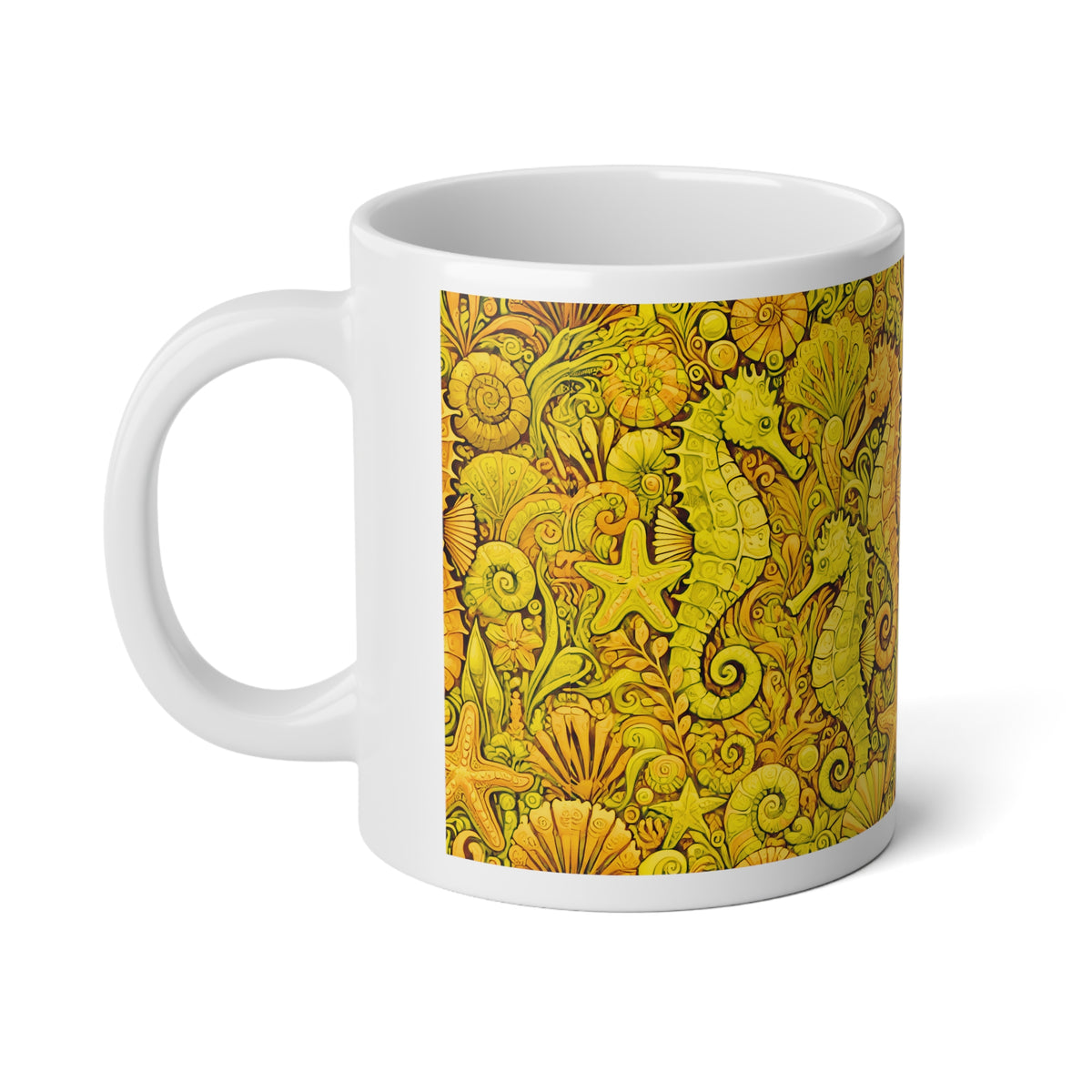 Jumbo Mug, 20oz, Yellow Seahorses | Tropical Coffee Cup