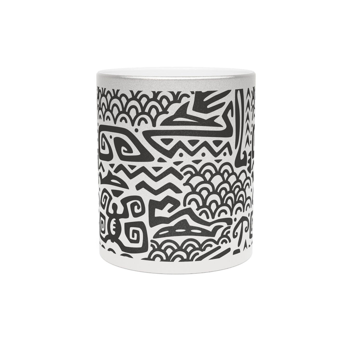 Colorful Flower Metallic Mug, Gold or Silver - Tiki Aztec Black