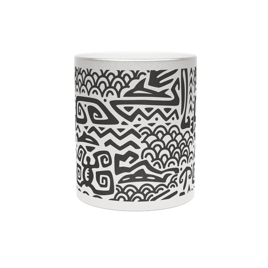 Colorful Flower Metallic Mug, Gold or Silver - Tiki Aztec Black