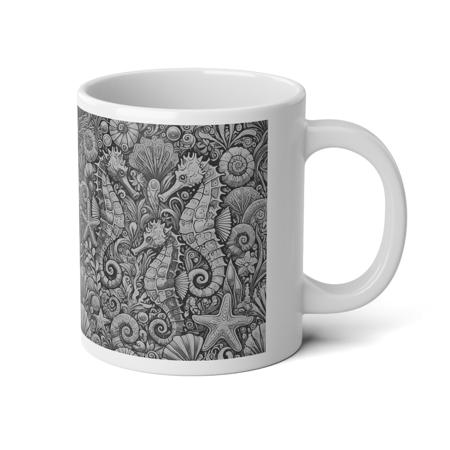 Jumbo Mug, 20oz, Seahorse Noir | Tropical Coffee Cup