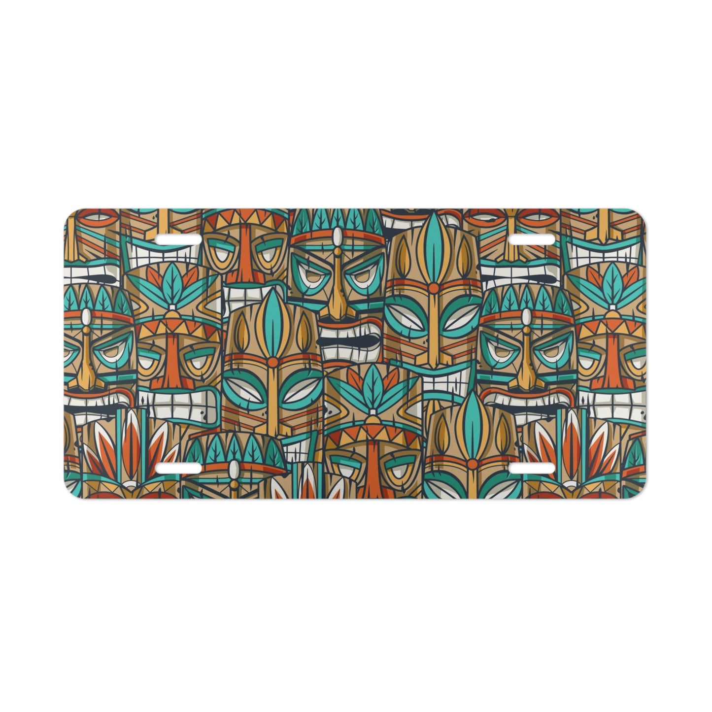 Turquoise Tiki Party Vanity Plate - Tropical Tiki Design for Cars, Trucks, and Decor