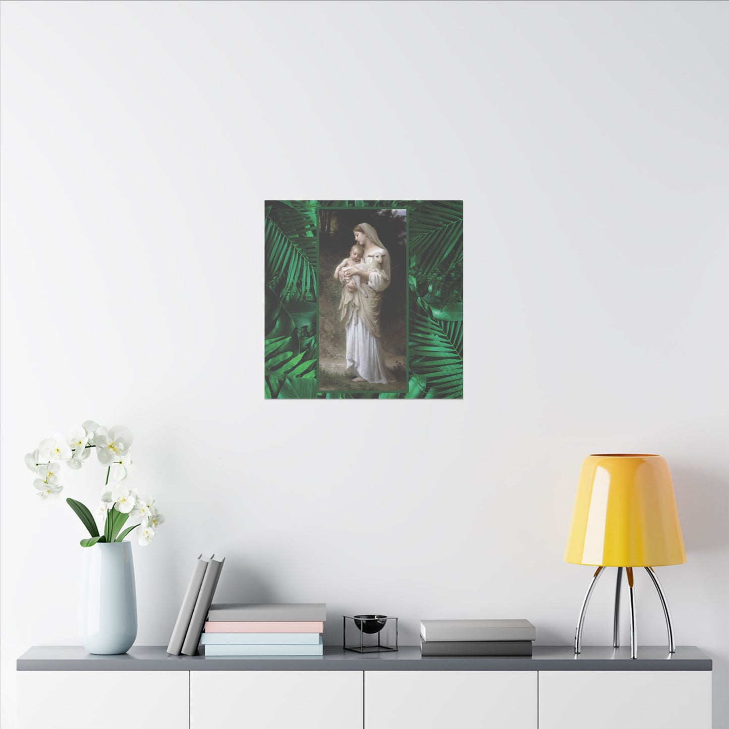 "Tropical Rainforest Innocence" Religious Canvas Artwork - Stretched Canvas Print / Virgin Mary & Jesus