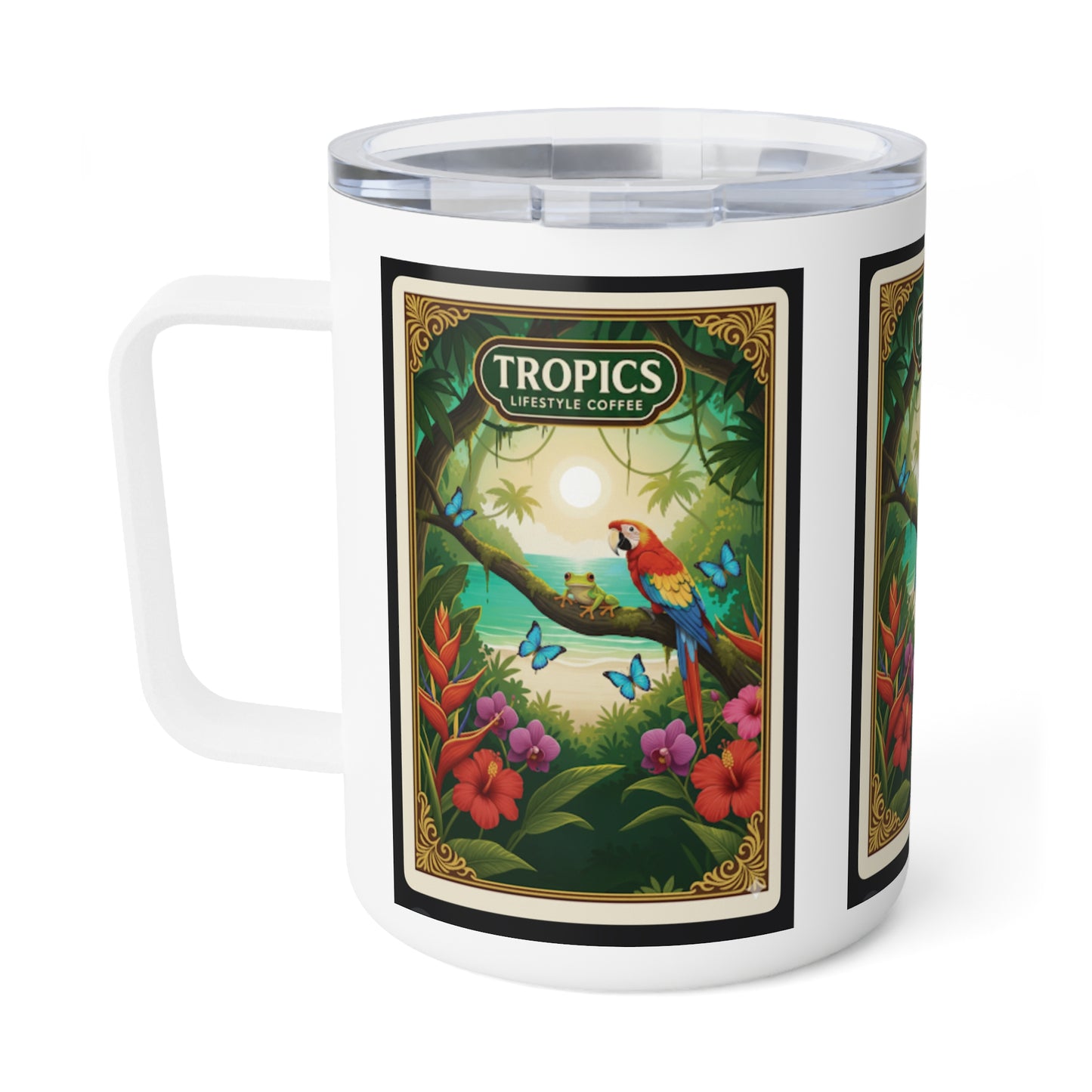 Tropical Insulated Coffee Mug, 10oz / Tropical Beach Logo