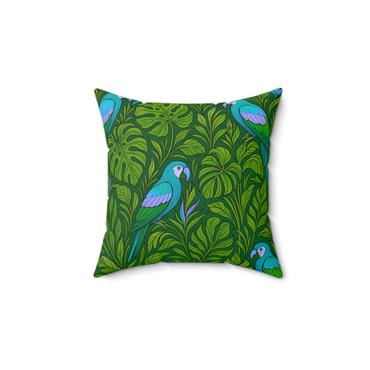 Tropical Pillow, 4 sizes - Colorful Spun Polyester Square Cushion / Parrot Family, Blue