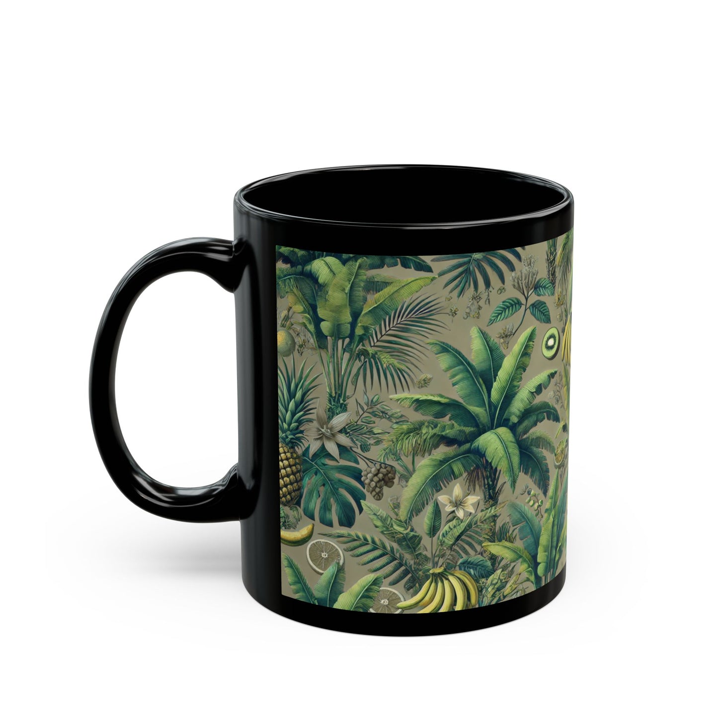 Black Coffee Mug - Tropical Fruit, Taupe