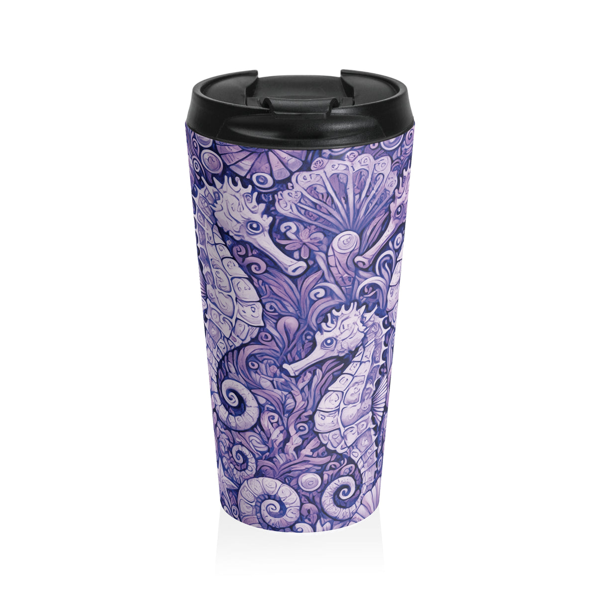 15 oz. Stainless Steel Travel Mug / Seahorse Trio Amethyst Purple