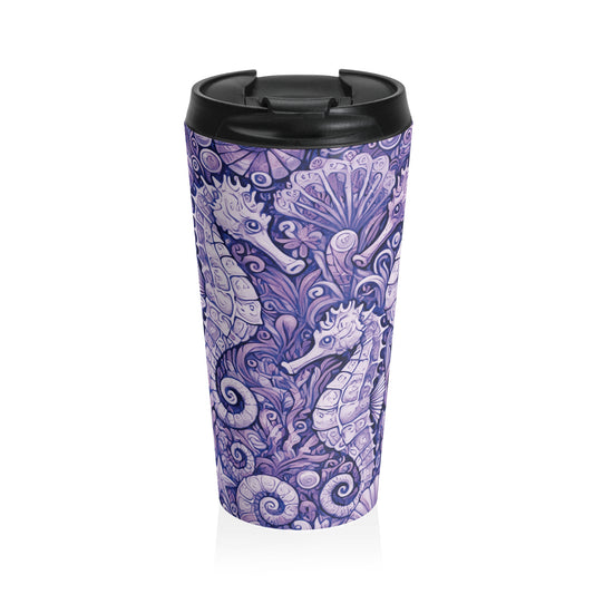15 oz. Stainless Steel Travel Mug / Seahorse Trio Amethyst Purple
