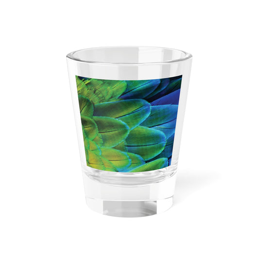 Clear Shot Glass, 1.5oz -Shimmering Peacock Plumes