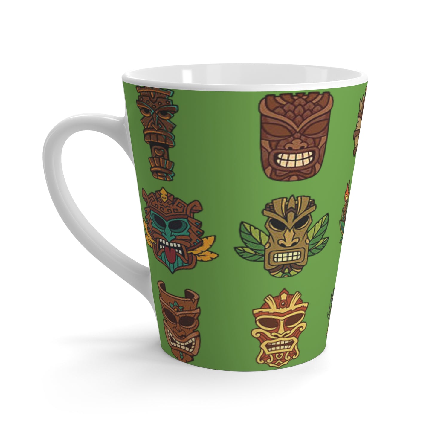 Latte White Mug - Tiny Tiki Dudes, Green