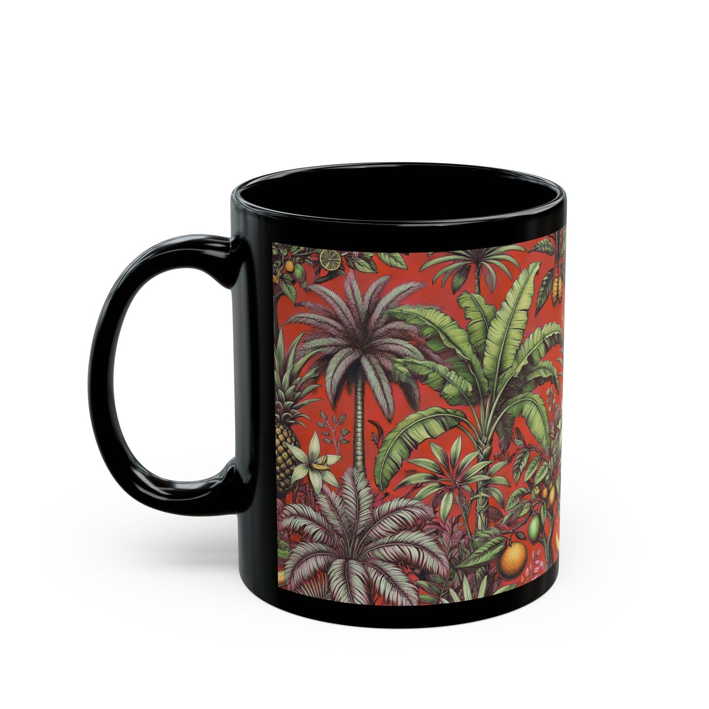 Black Coffee Mug - Tropical Fruit, Red