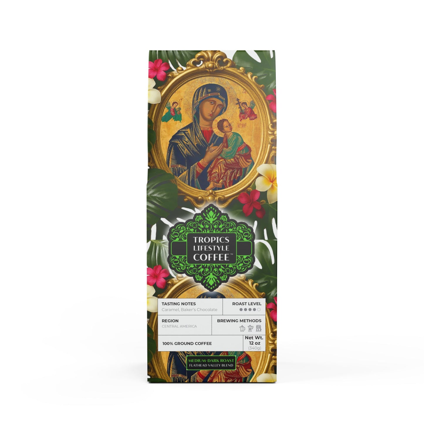 Cocoa Palms Blend™ (Medium-Dark Roast) Specialty Grade Craft Coffee, Religious / Our Lady of Perpetual Help