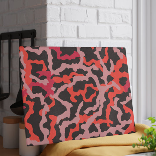Glass Cutting Board, 2 sizes - Coral Threads/Red