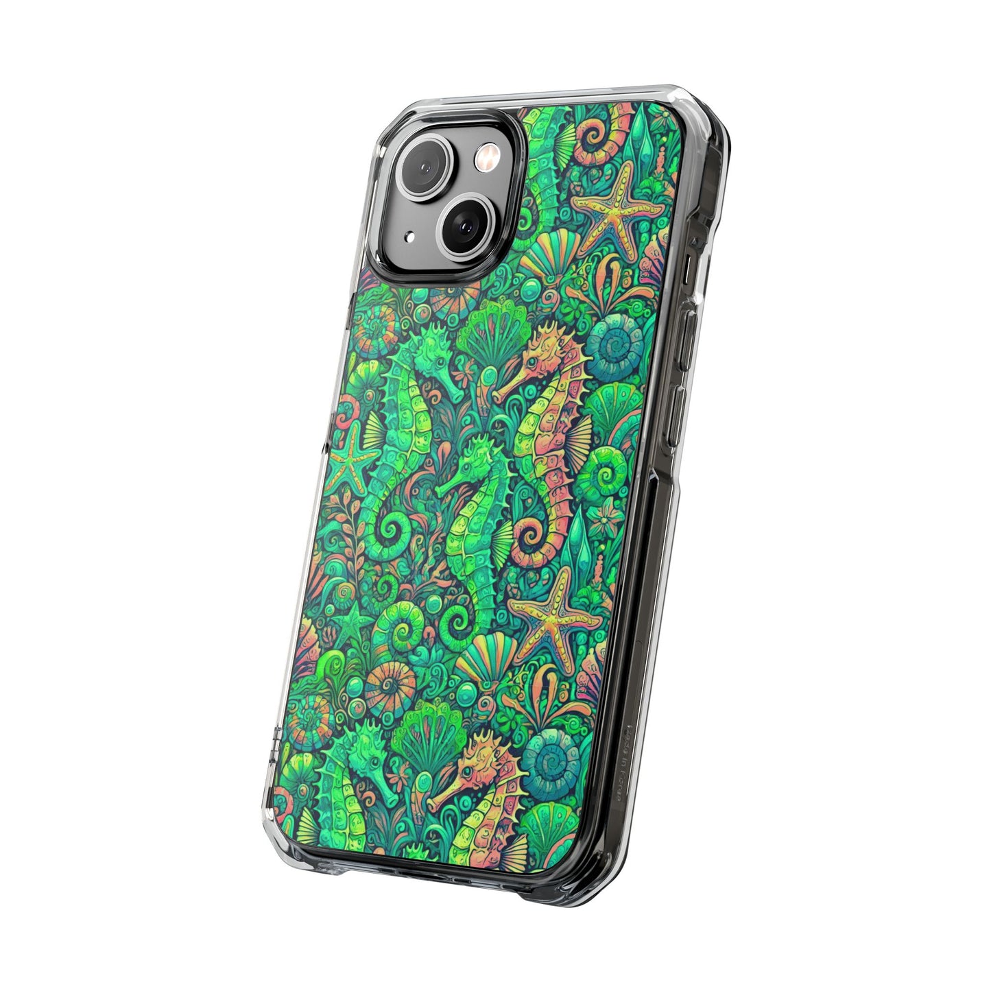 Seahorses/Hot Lime Magnetic Clear Phone Case, Many Models