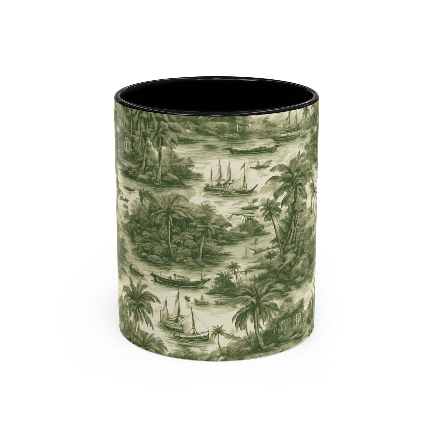 Accent Coffee Mug (11, 15oz), 8 Colors - Tropical Toile #1, evergreen