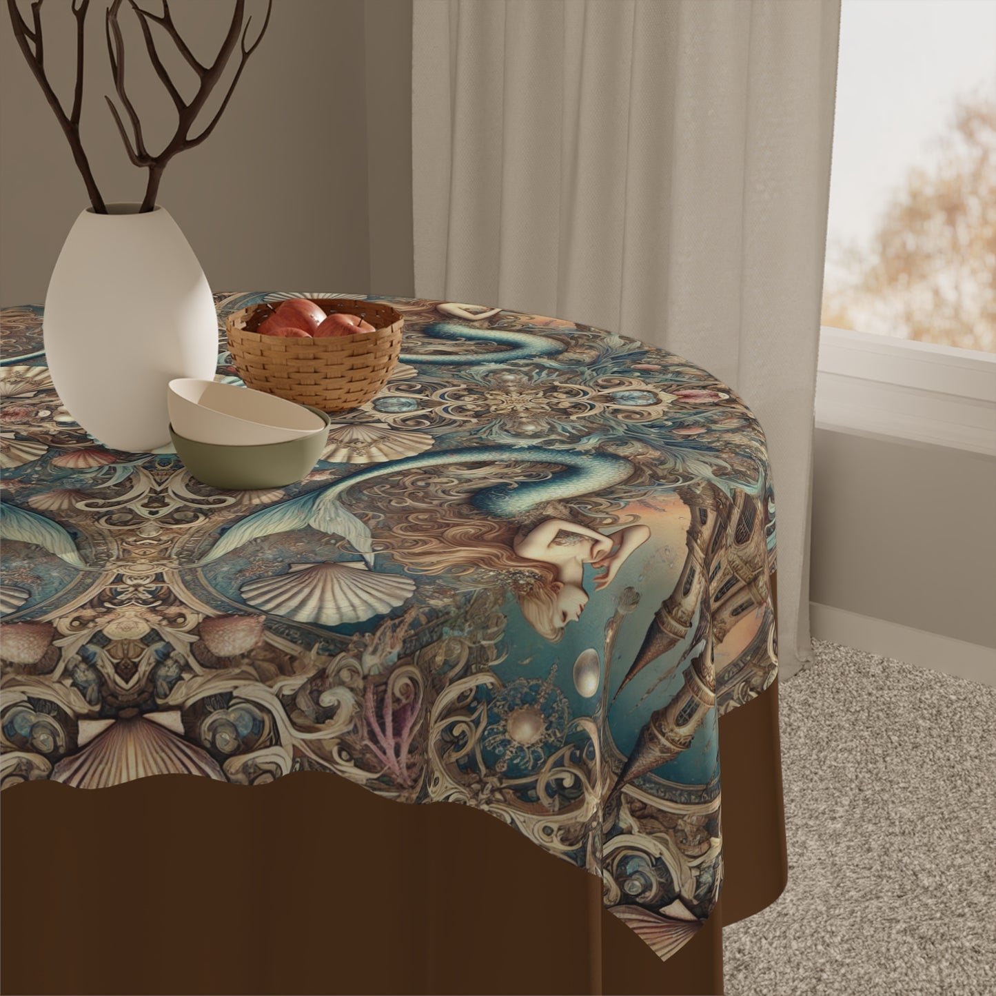 Kaleido Mermaid/Brown Tablecloth, 55" x 55"