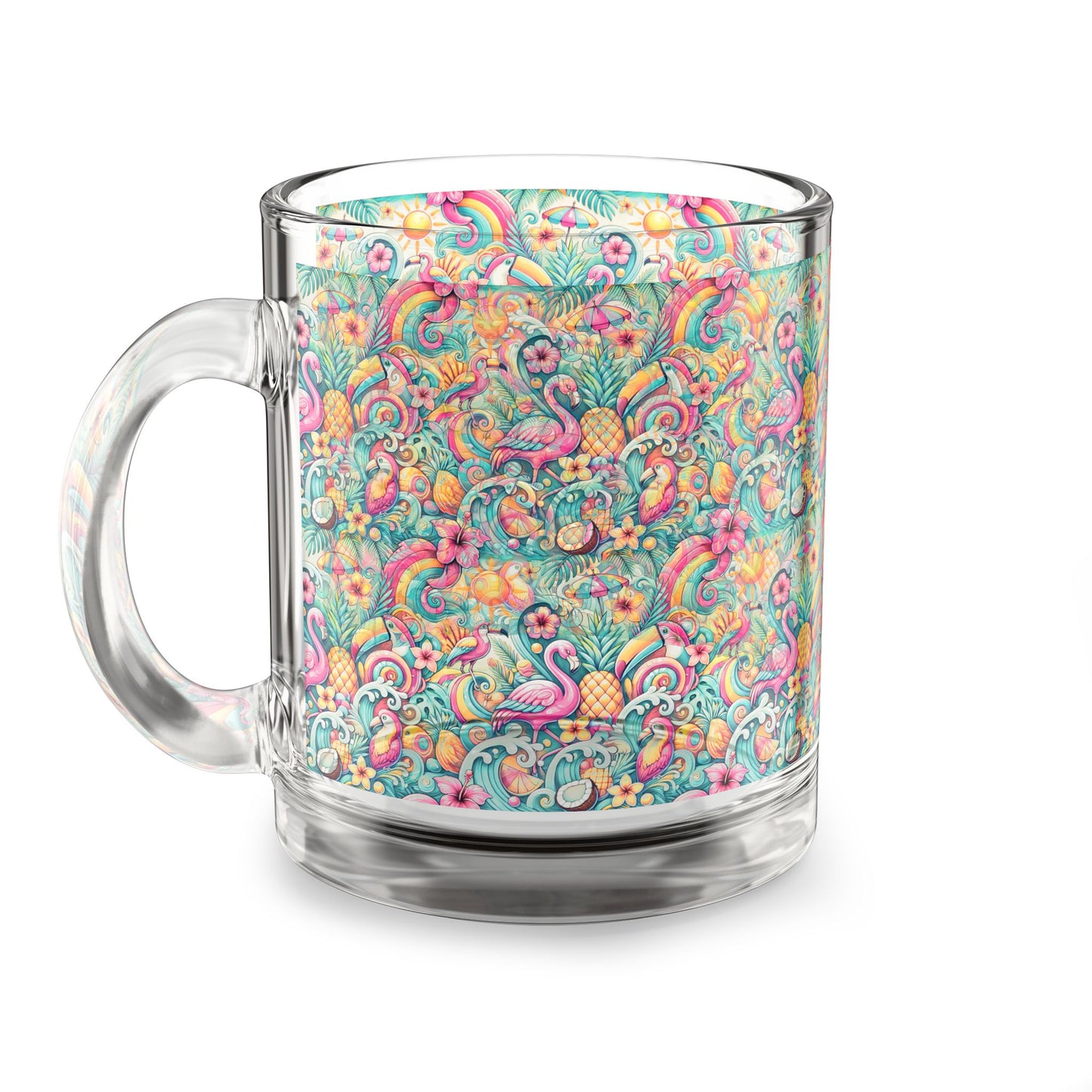 Tropical Glass Mug - 10oz Coffee Cup / Flamingo Funday