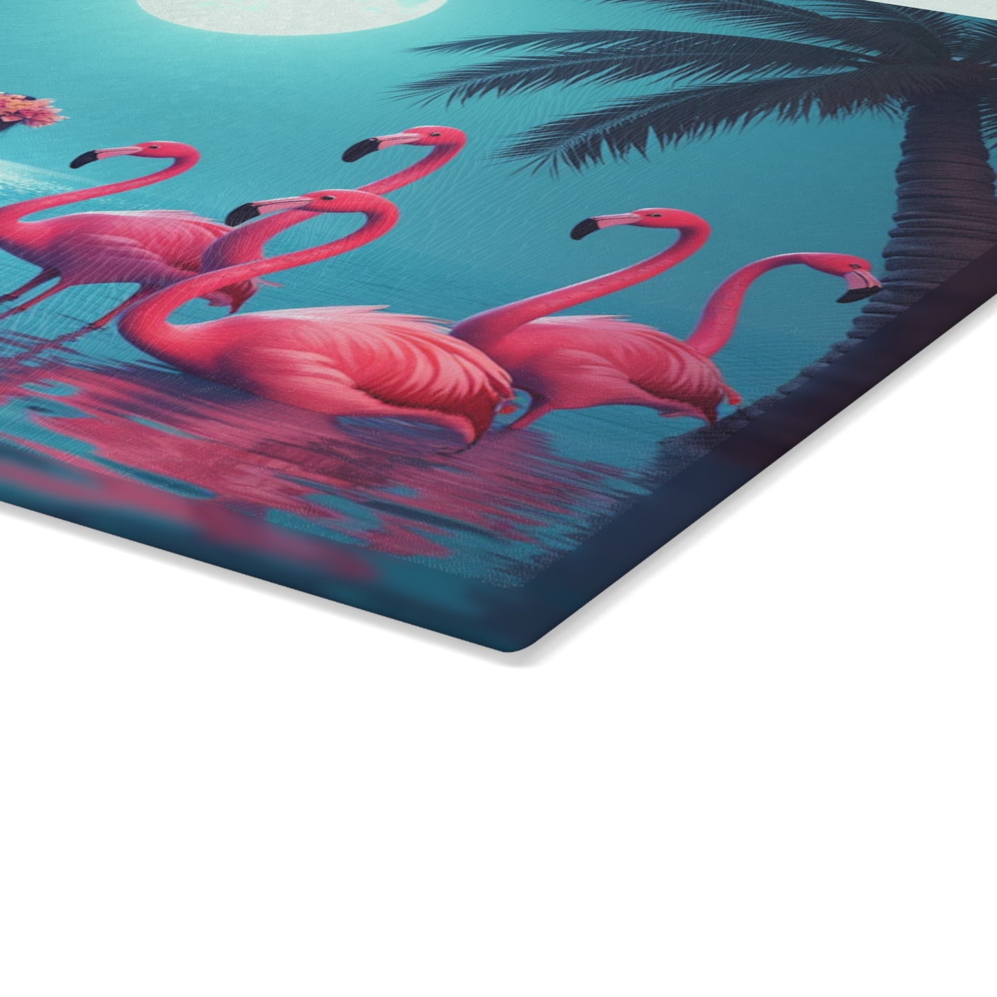 Glass Cutting Board, 2 sizes - Moonlit Mermaid and Flamingos