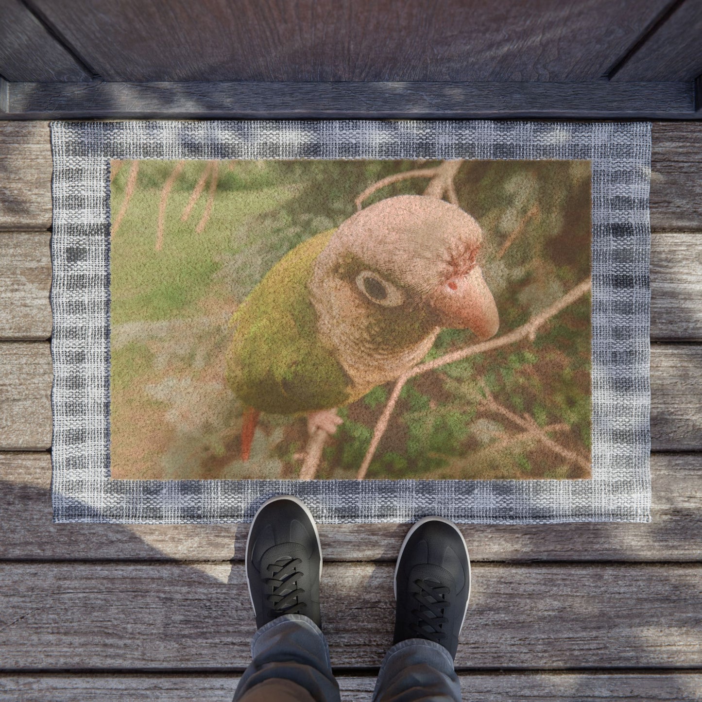 Tropical Bird Doormat / Vibrant Coconut Fiber Entrance Mat / Watchful Parrot