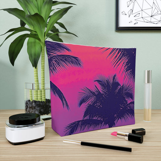 Tropical Cotton Cosmetic Bag, Makeup Pouch, 5 Sizes / Palm Glow, Pop