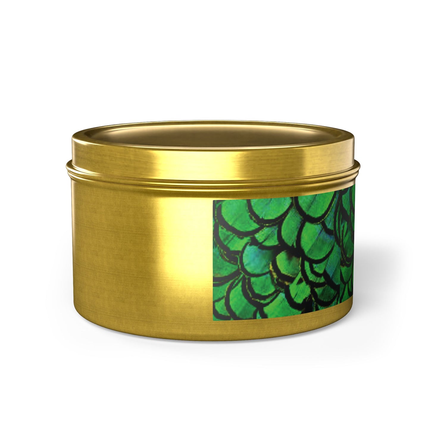 Tin Candles, 2 sizes, 3 tin colors - Green Peacock