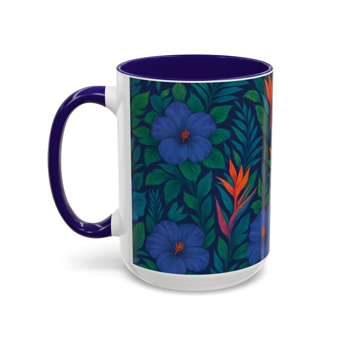 Vibrant Floral Coffee Mug - 11oz & 15oz / Midnight Flower Coral