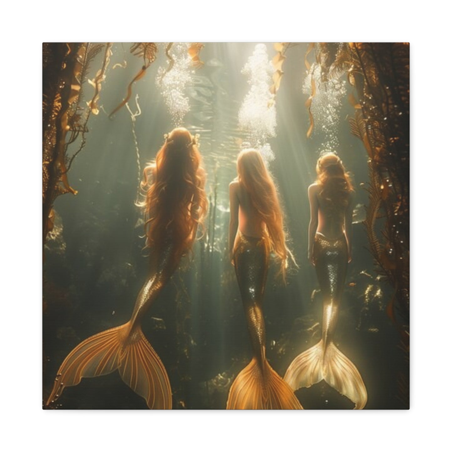 Mermaid-Themed Matte Canvas Wall Art - Enchanting Underwater Scene / Three Mermaid Sisters