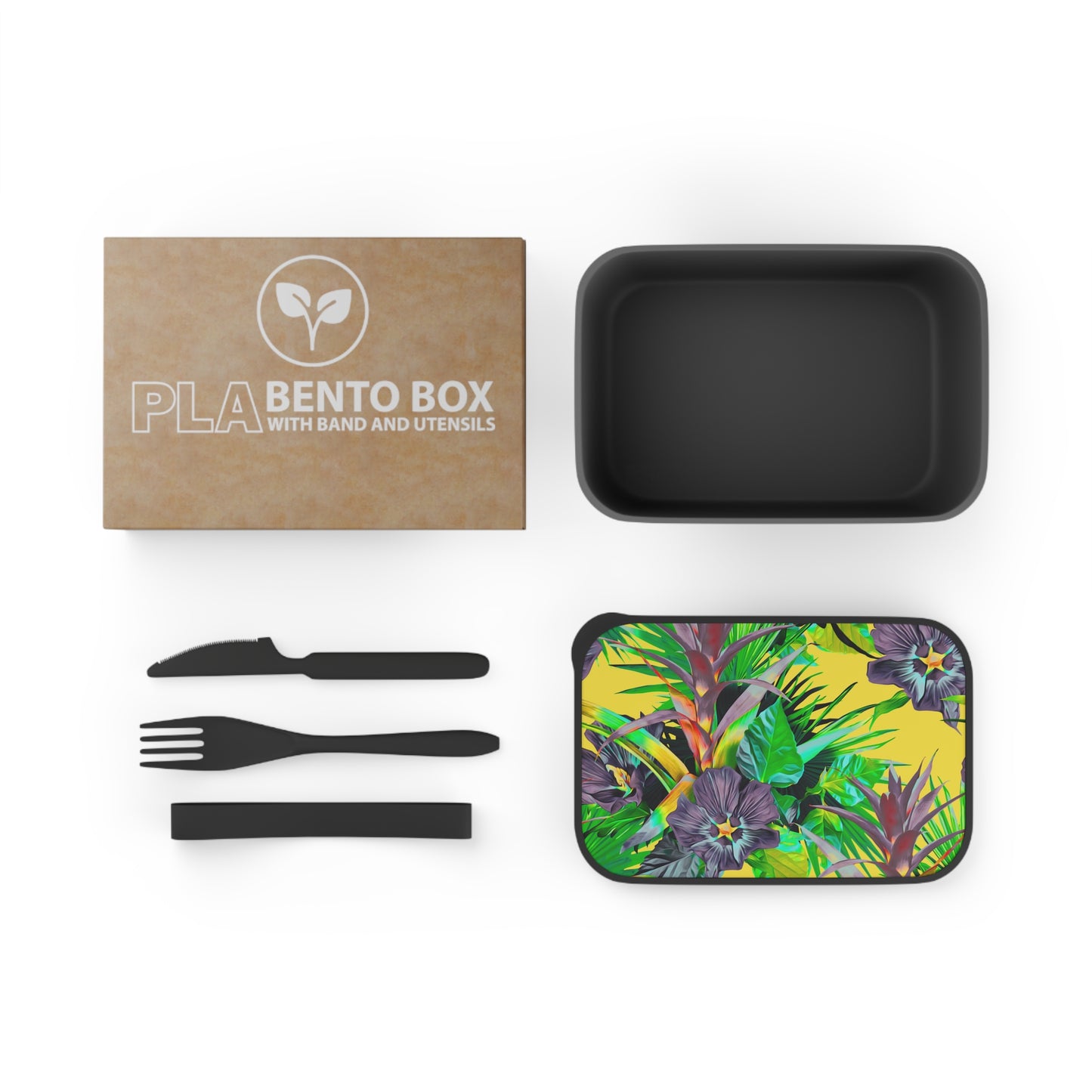 Bento Box with Utensils - Plant Palooza, yellow