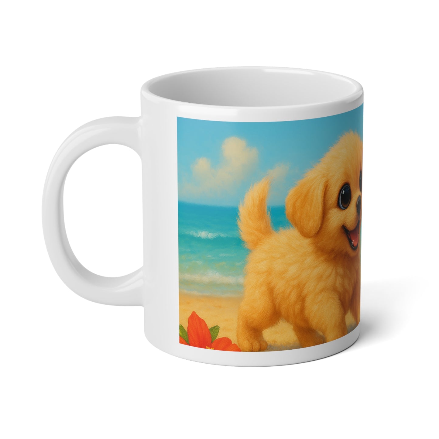 Jumbo Mug, 20oz, Puppies Playing on the Beach | Tropical Coffee Cup