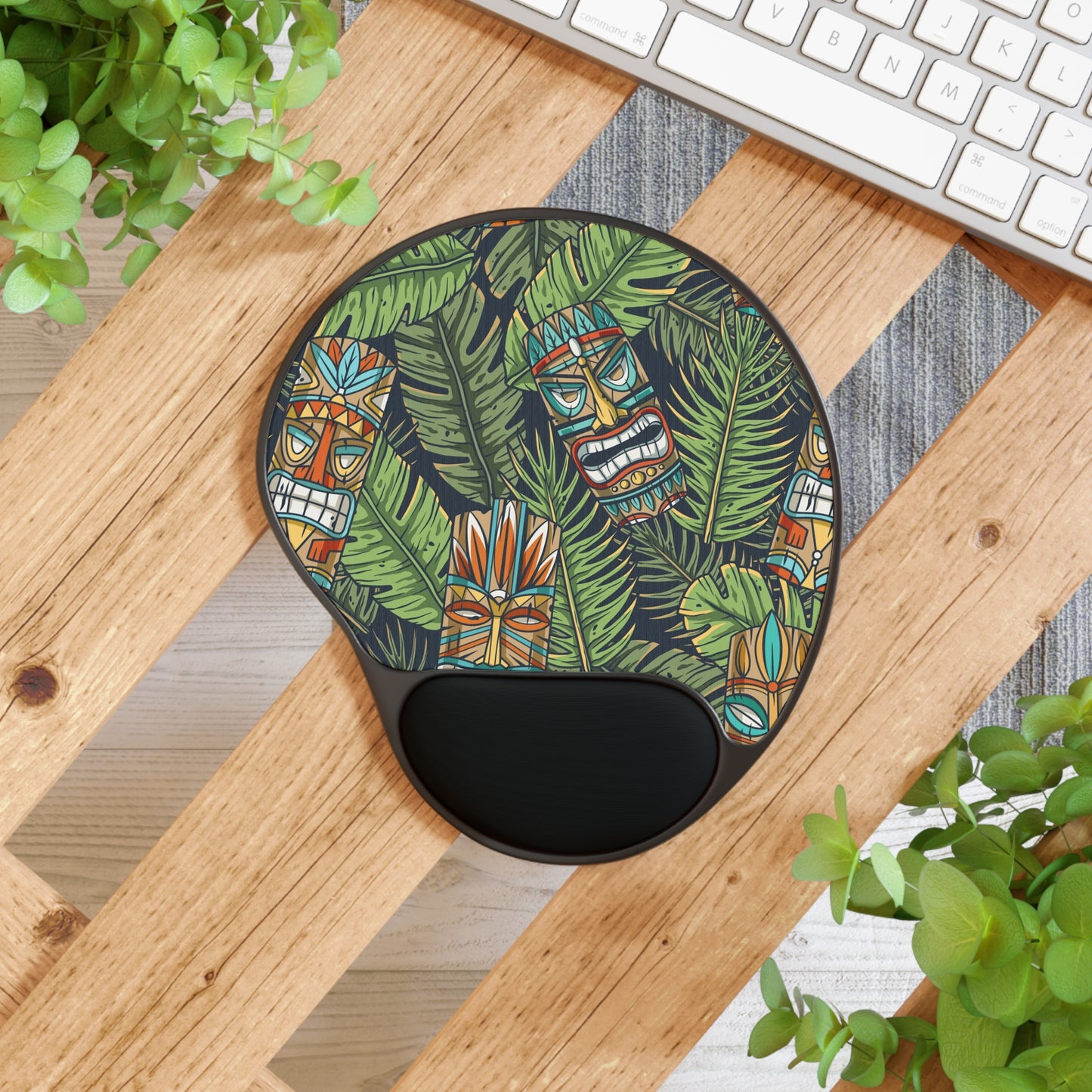 Mouse Pad With Wrist Rest, Tiki Greenery