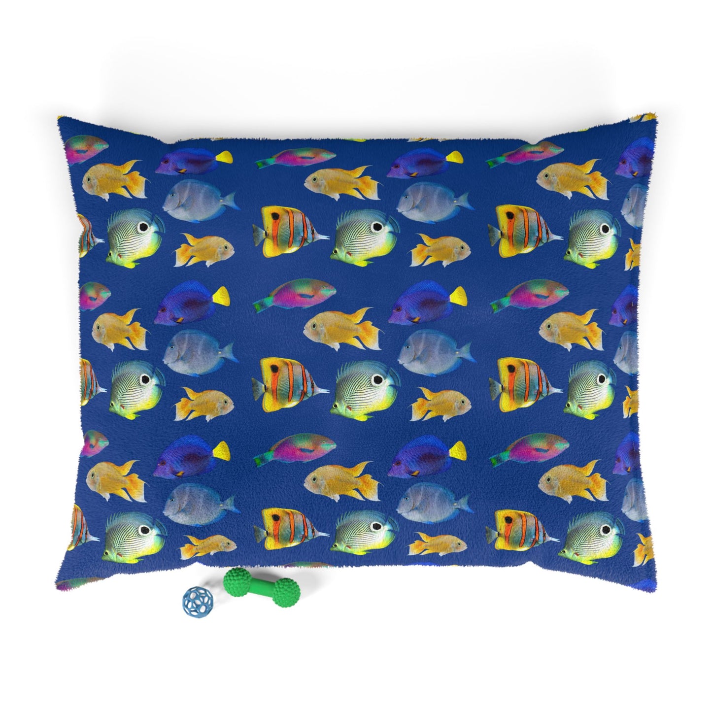 Pet Bed - Cozy and Fun Dog or Cat Bed for Beach Lovers / School of Fish, Dark Blue