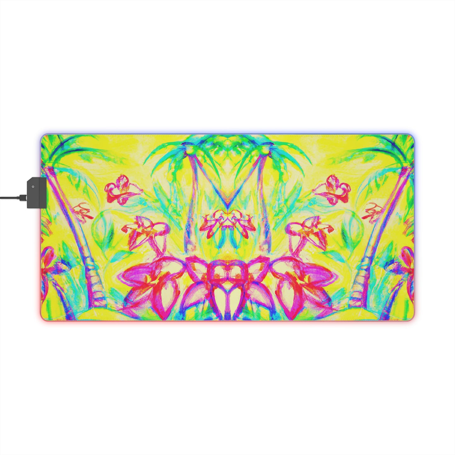 LED Gaming Mouse Pad With Vibrant RGB Lighting, 4 Sizes / Tropical Doodles, Yellow
