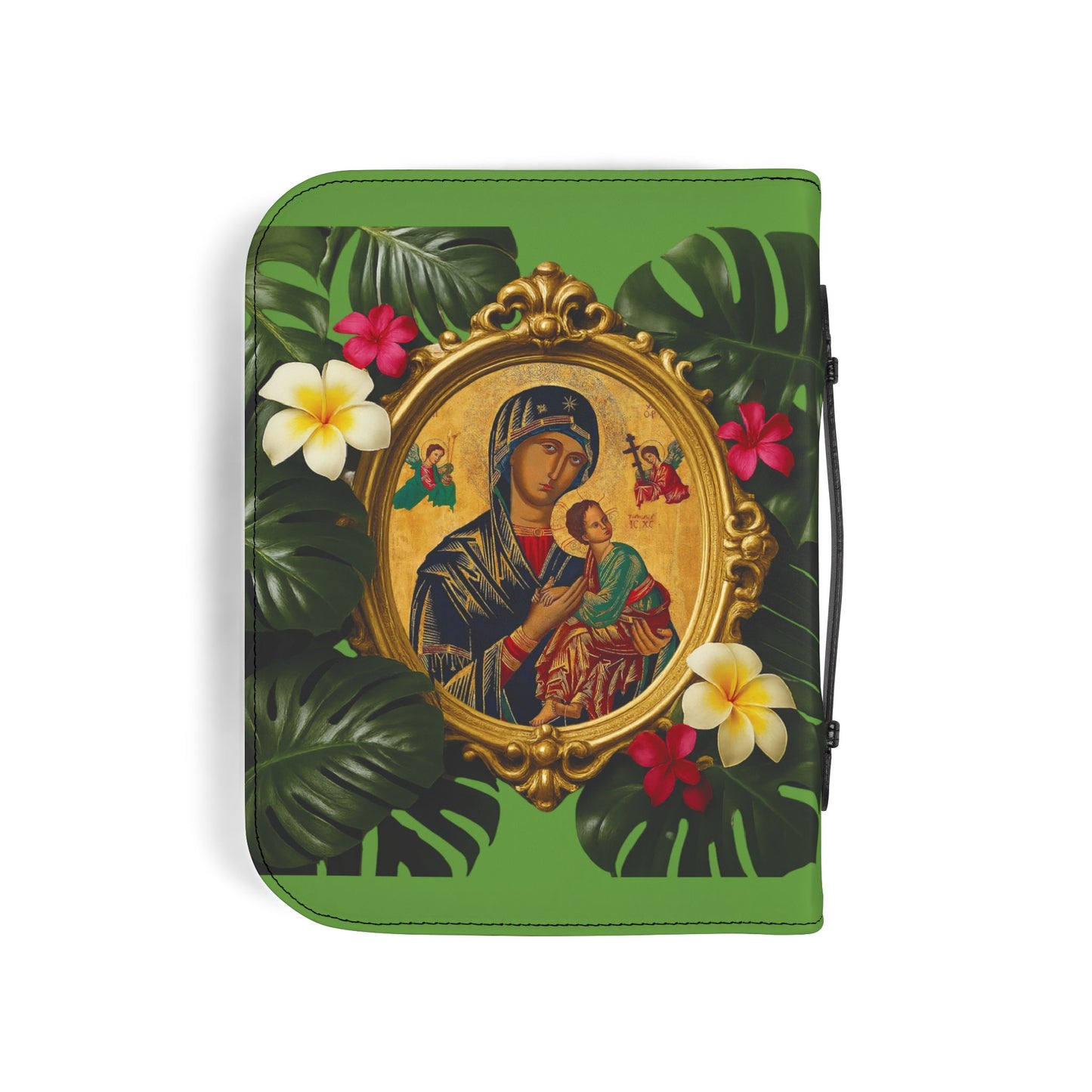 Tropical Bible Cover, Our Lady of Perpetual Help, Green / Floral Bible Protector, Christian Church Accessories