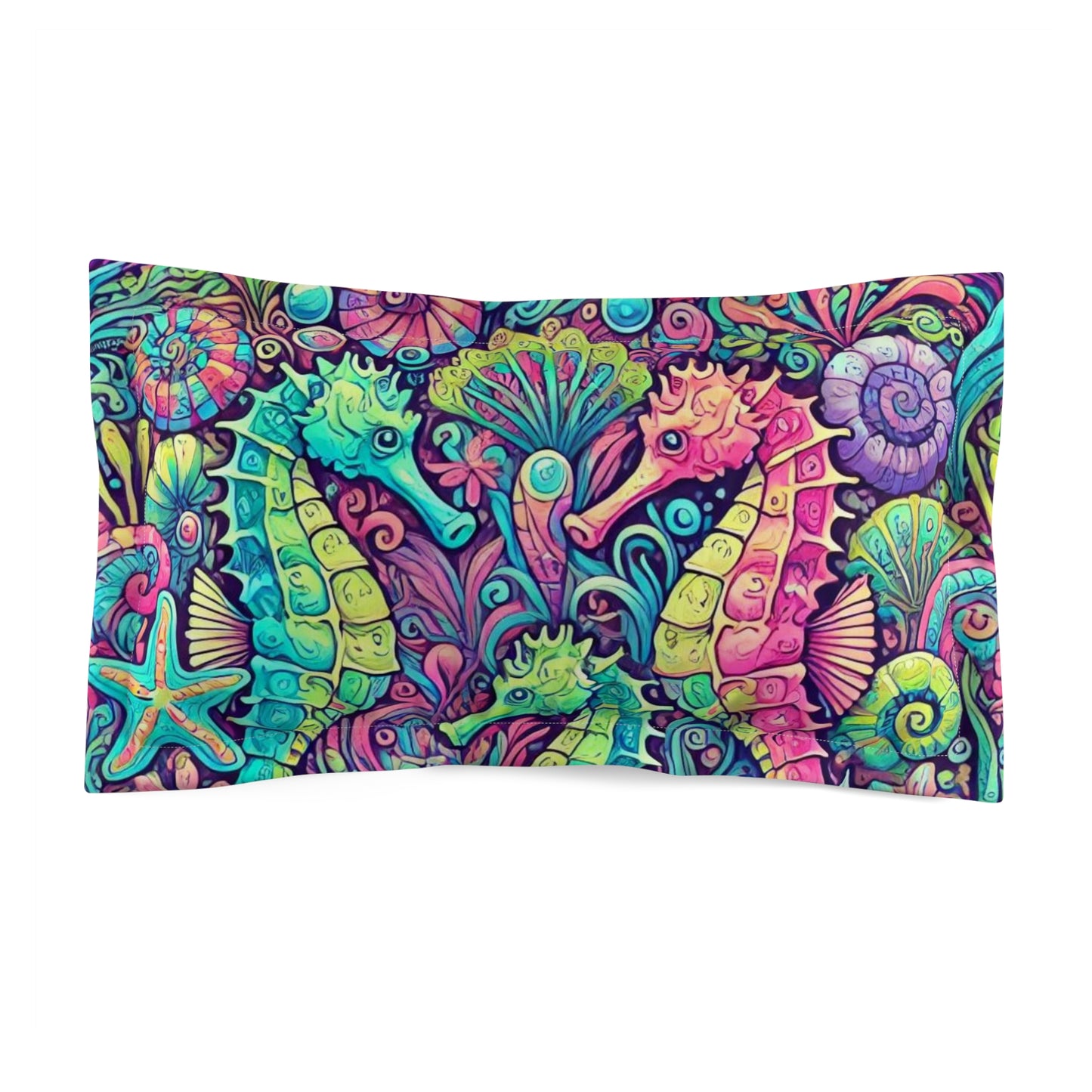 Microfiber Pillow Sham, 2 Sizes | Tropical Vibes for Relaxation / Seahorse Trio